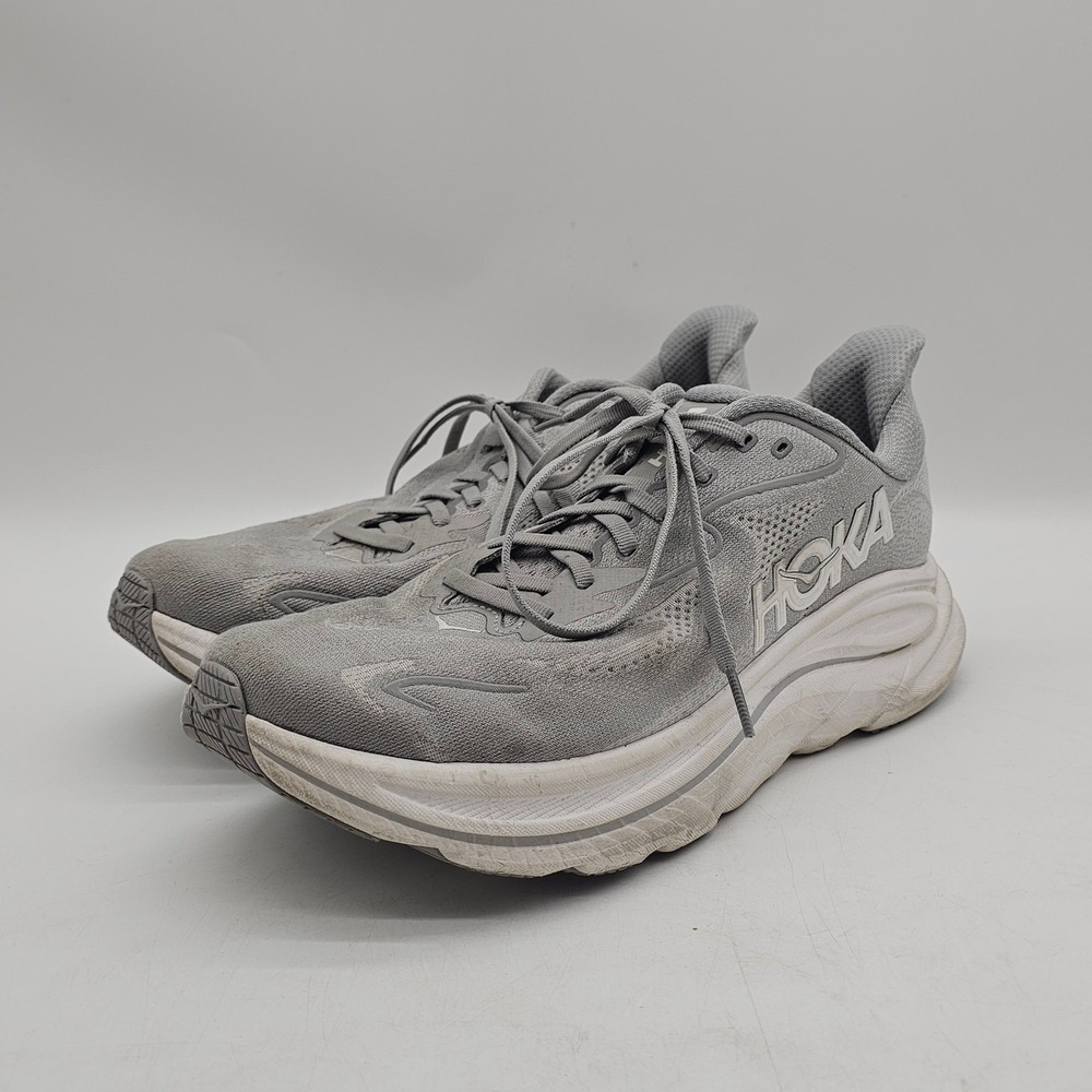 HOKA Clifton 10 Men's 10.5D Running Shoes 1162030 Athletic Sneakers Gray/White